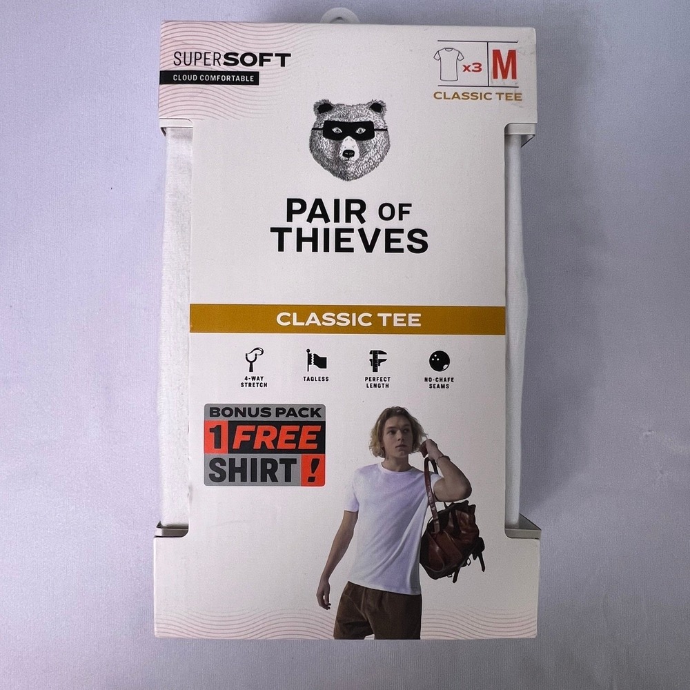 Pair of Thieves Medium White Undershirt 3 Pack Classic Crewneck Cotton Modal Tee
